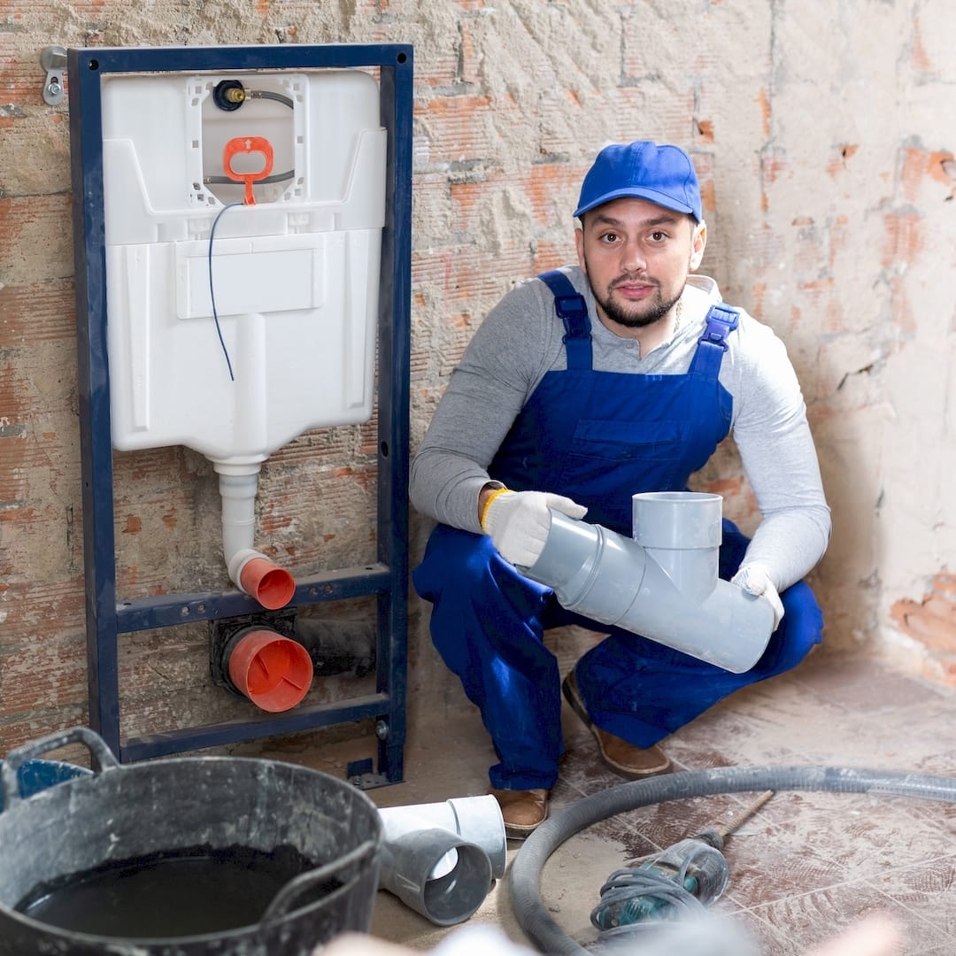 Egy vízszerelő wc hátfal felújítás közben Debrecenben