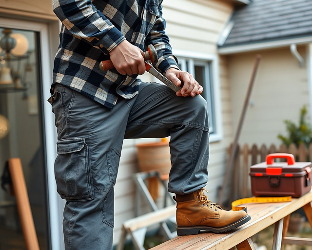 Ács allványozó: az ács biztonságosan felállítja a faállványt, pontosan rögzíti a csapszegeket és deszkákat, ellenőrzi a stabilitást, miközben kesztyűt és sisakot visel.