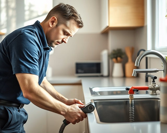 Fotó egy szakemberről, amint biztonságosan azonnali duguláselhárítást végez egy pincében.