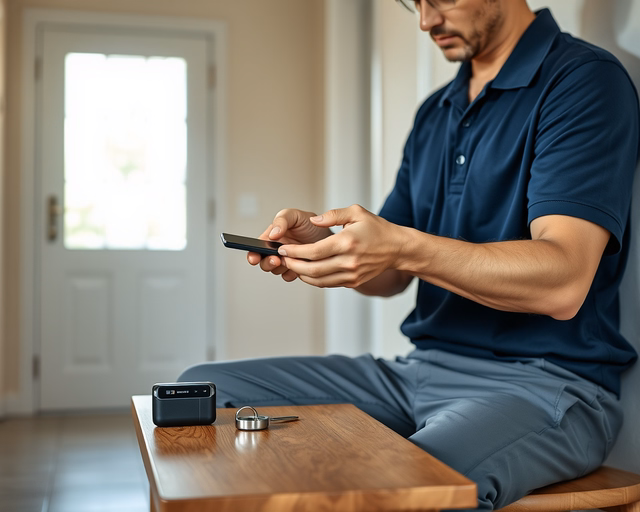 Fotó egy mesteremberről, amint precízen beléptetőkártya másolást végez egy irodában.