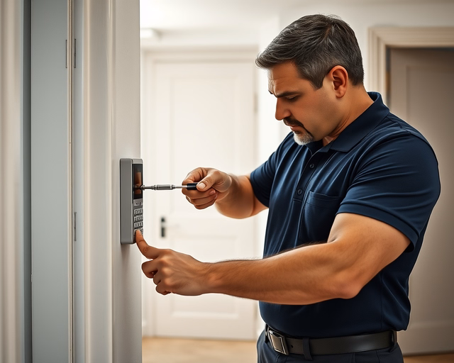 Fotó egy szakemberről, amint gondosan beléptetőrendszer tanácsadást végez egy házban.