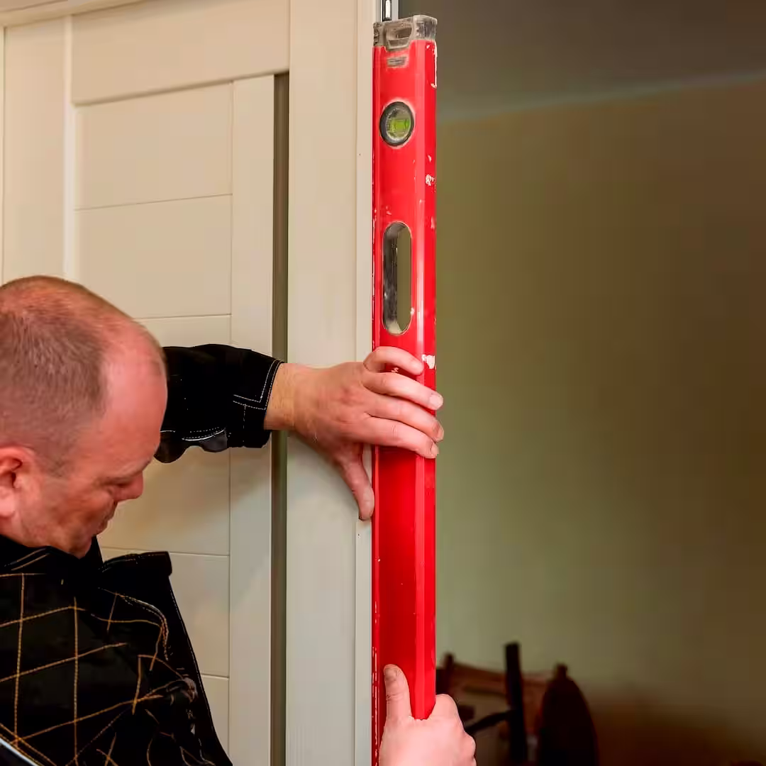 Egy ajtószerelő beltéri ajtó csere közben Kiskunfélegyházan