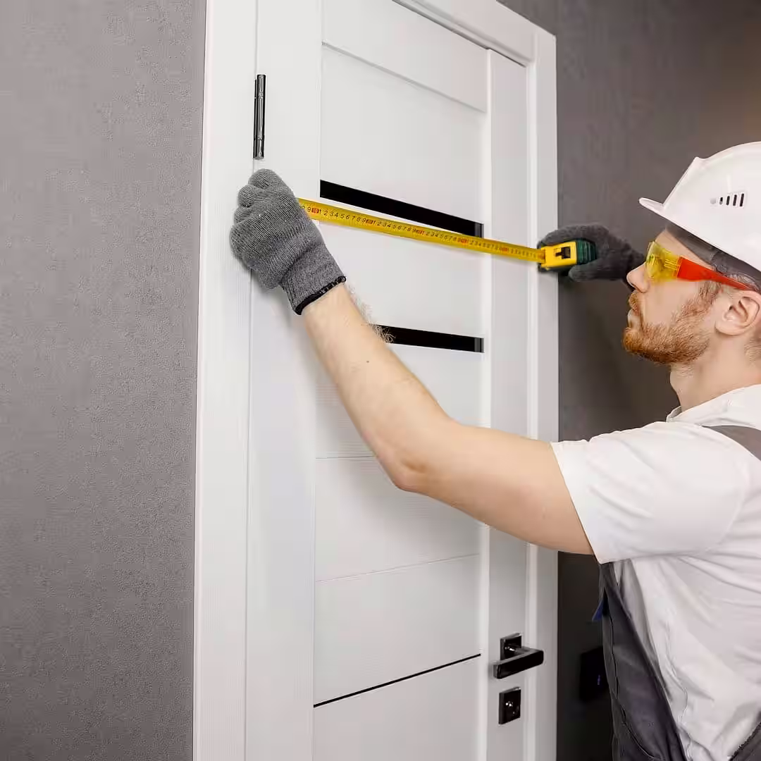 Egy ajtószerelő beltéri ajtó felújítás közben Nagykállóen