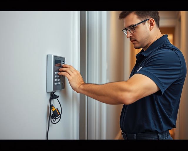 Fotó egy szakemberről, amint körültekintően betörési kockázatelemzést végez egy házban.