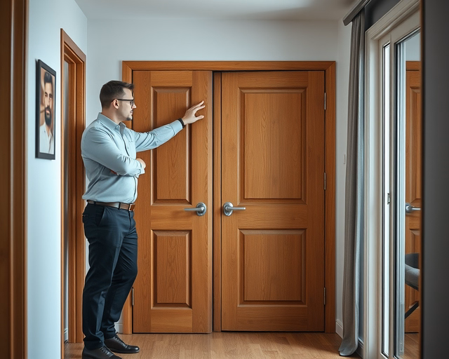 Fotó egy mesteremberről, amint megbízhatóan betörésvédelmi tanácsadást végez egy irodában.