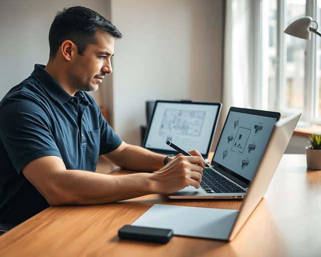 Fotó egy zárszerelőről, amint professzionálisan biztonsági megoldás tervezést végez egy irodában.