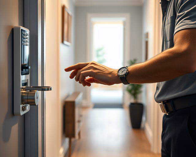 Fotó egy zárszerelőről, amint precízen biztonsági protokoll kidolgozást végez egy pincében.