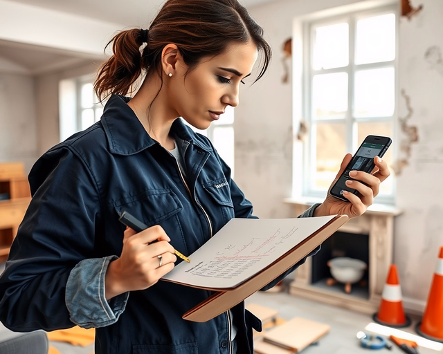 Bontás engedély nélkül: munkás védősisakban óvatosan bont falat kézi kalapáccsal, porlágyító permettel, körülrajzolt veszélyzónát lezárva és törmeléket zsákokba gyűjtve.