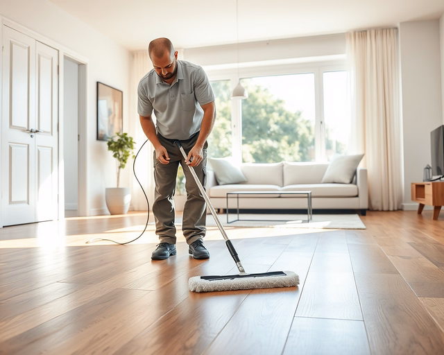 Fotó egy szakemberről, amint szakszerűen burkolat heti ápolását végez egy fürdőszobában.