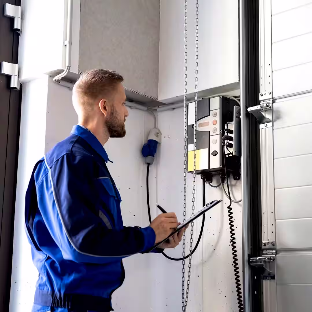 Egy elektromos kapuszerelő elektromos kapu szerelés közben Bonyhádon