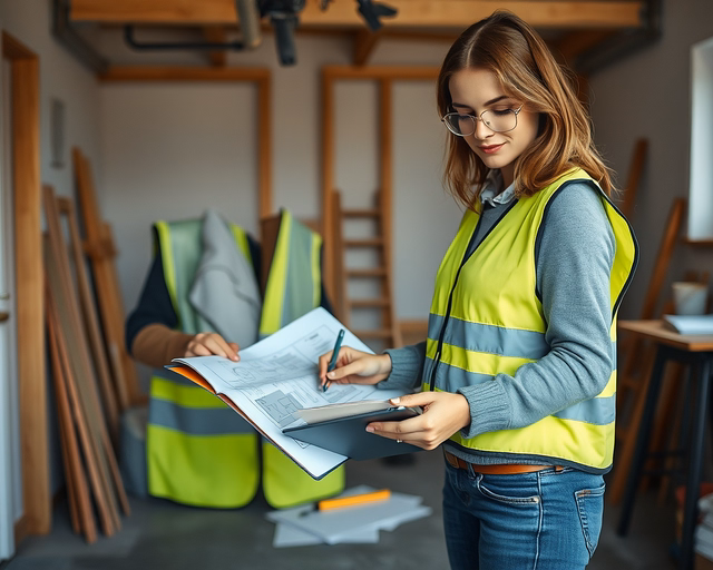 Építési napló vezetése: mérnök a területen áll, tableten dokumentálja az elvégzett betonozást, fotókat csatol, dátumot és aláírást rögzít a naplóban.