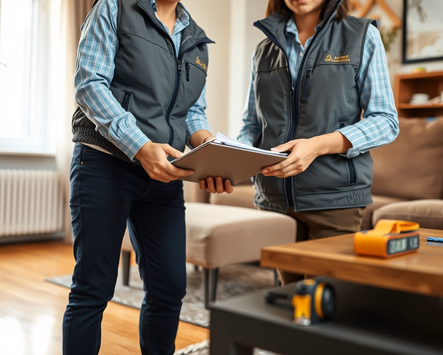 Építésügyi műszaki szakértő ellenőrzi a fal repedéseit, mérőszalaggal és látható dokumentációval rögzíti az állapotot — Építésügyi műszaki szakértő vizsgálat.