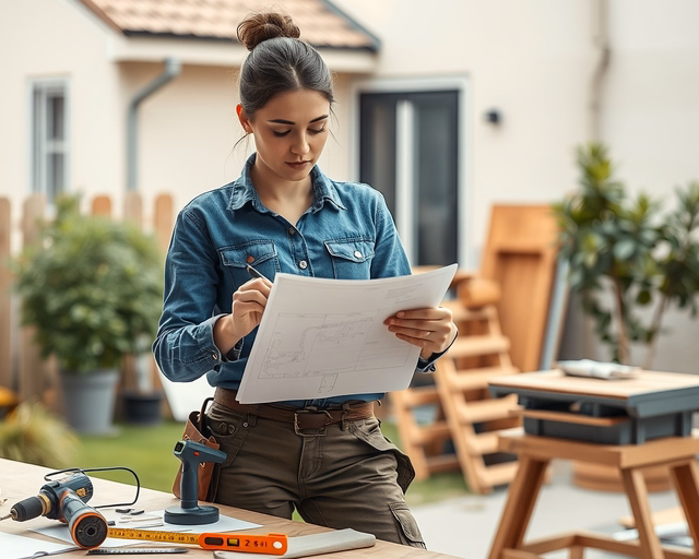 Építkezés generálkivitelező nélkül: tulajdonos sürgősen egyeztet az alvállalkozókkal a helyszínen, kézi tervrajzot mutat, anyagokat méreget és felügyeli az első betonozási munkát.