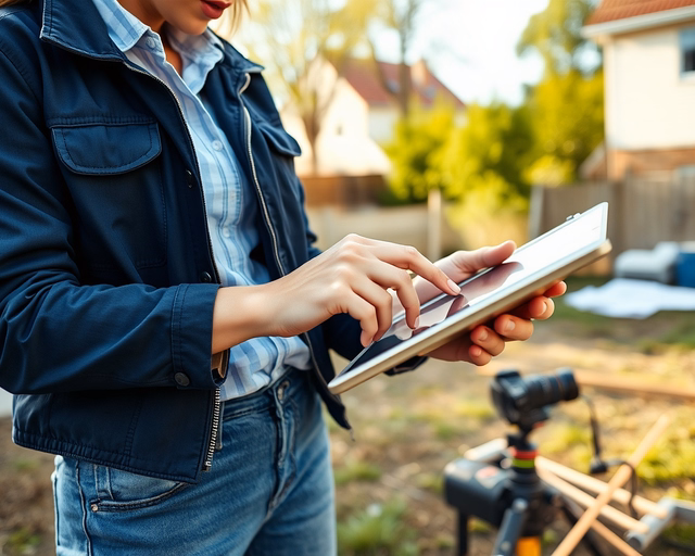 Egy munkás védősisakban és láthatósági mellényben jelenti be az épületbontást a helyi hatóságnál, átadva a bontási tervet és a környezeti kockázatbecslést. (Kulcsszó: Épületbontás bejelentése)