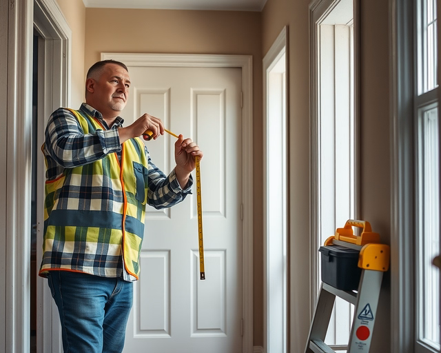 Épületkivitelezés: Munkások acélkeretet szerelnek fel, daru emel panelt, hegesztés és pontos mérés zajlik, por és zaj a helyszínen, védősisakok és munkaruhák láthatók.