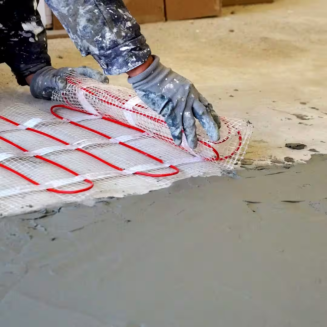 Egy betonozó esztrich betonozás közben Nagykállóen