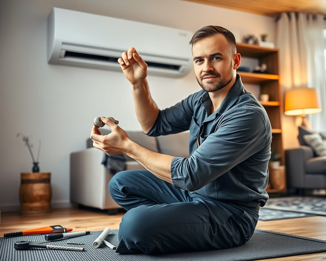 Szerelő éppen leszereli a falra szerelt fali gázkonvektort: gázcsövet ellenőriz, elektromos csatlakozást leválasztja és a készüléket óvatosan lehúzza a rögzítőkampókról.