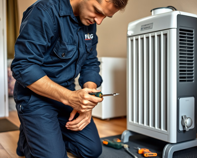 Szerelő eltávolítja a FÉG konvektor burkolatát, ellenőrzi az égő- és hőcserélő elemeket, tisztítja a lerakódásokat és beállítja a gázszelepet a biztonságos működéshez.