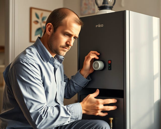 FÉG öntöttvas konvektor tisztítása: szakember gumikesztyűben óvatosan lecsavarja a rácsot, kiporszívózza a port és eltávolítja a lerakódásokat a bordák közül.