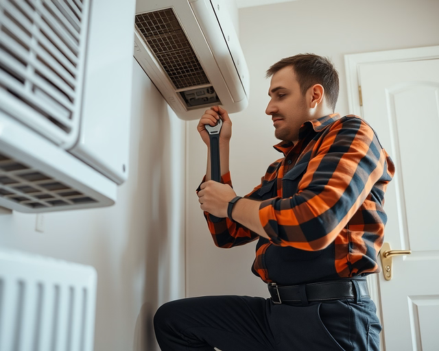 Gázkonvektor beépítése: szakember leválasztja a gázvezetéket, rögzíti a konvektort a falra, csatlakoztatja a gáz- és kondenzvízvezetéket, majd ellenőrzi szivárgásmentességet és működést.