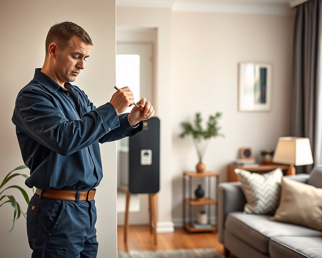 Gázkonvektor gyújtólángjának beállítása: szerelő finoman állítja a szabályozószelepet és csavarhúzóval igazítja a gyújtóláng magasságát, ellenőrzi égésképét és CO-szintet biztonsági műszerrel.
