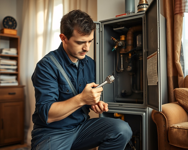 Gázkonvektor javítása: szerelő kesztyűben óvatosan lekapcsolja a készülék áram- és gázellátását, majd csavarhúzóval kitávolítja a burkolatot a hiba feltárásához.