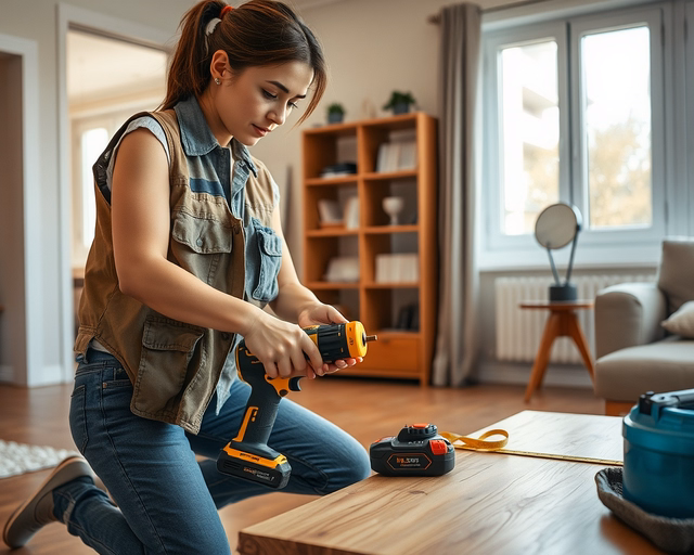 Generálkivitelezés és felújítás: Mester építő szakember poros bontási fázisban régi falat vés, közben védőfelszerelést visel, beállítja az új vezetékek helyét és mérőjelet rajzol mindennek.