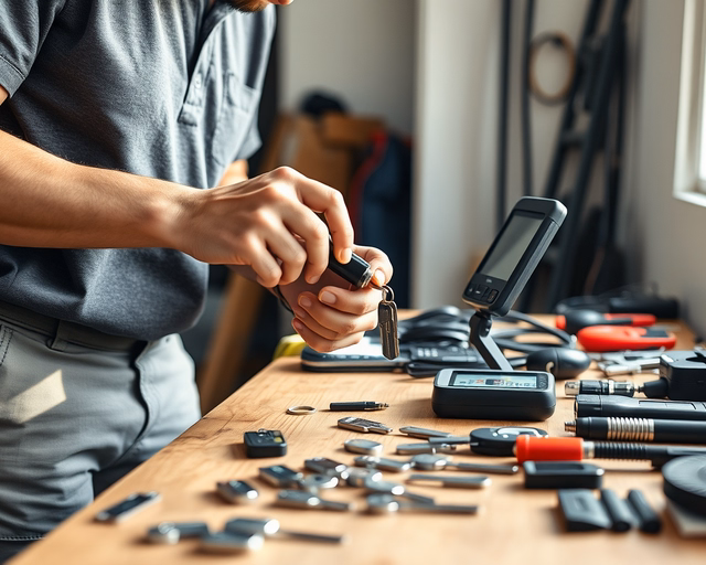 Fotó egy szakemberről, amint professzionálisan gyári kulcs utánrendelést végez egy házban.