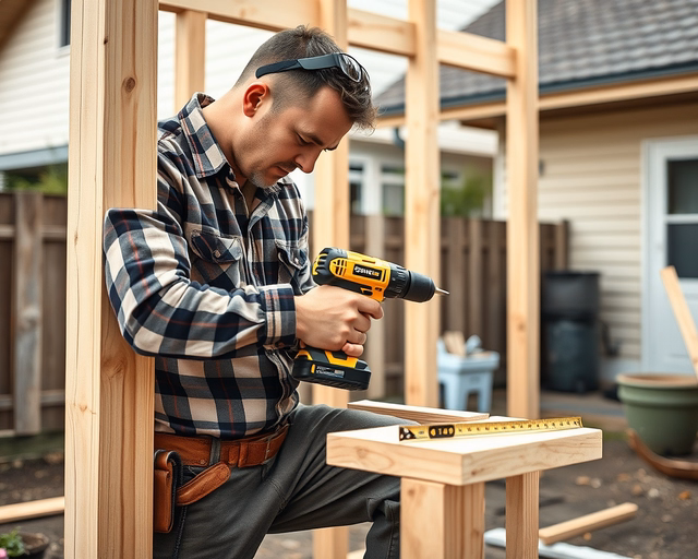 Gyors építkezés: munkások gyorsan helyszínen összeszerelik könnyűszerkezetes falakat, emelődaruról leeresztett panelek pontosan illeszkednek, por és kalapácsütések közben időre készül a szerkezet.