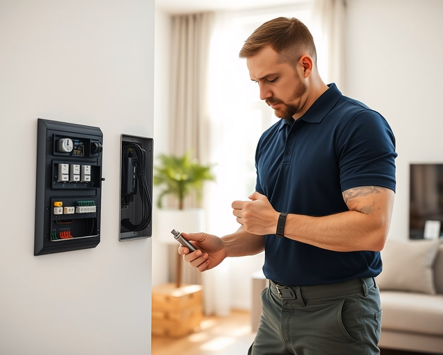 Fotó egy zárszerelőről, amint szakszerűen integrált rendszertervezést végez egy irodában.