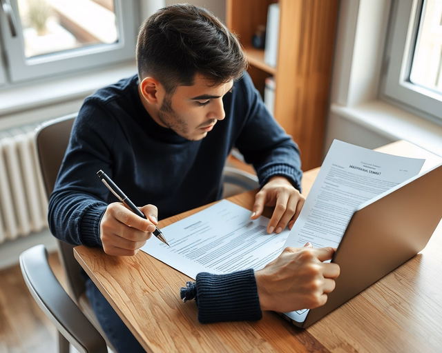 Fotó egy szakemberről, amint szakszerűen karbantartási szerződéskészítést végez egy nappaliban.