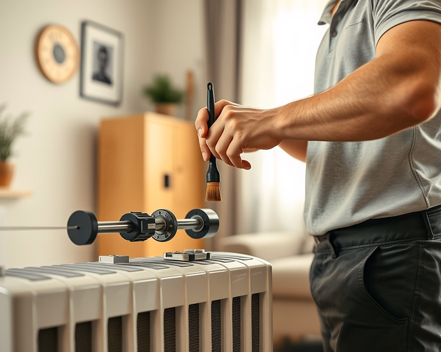 Konvektor fúvókájának tisztítása: szerelő óvatosan leszereli a rácsot, porszívócsővel kiszívja a port és pókhálókat, majd puha kefével áttisztítja a fúvókát, végül visszaszereli és próbaüzemet indít.