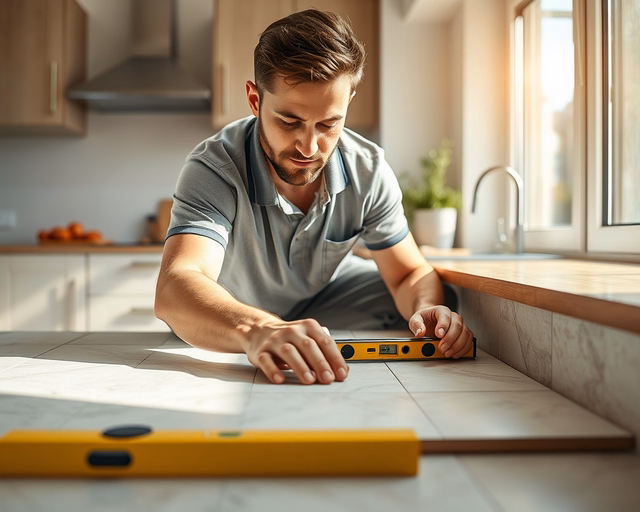 Konyhapadló tisztítása: takarító kefével és semleges tisztítószerrel alaposan súrolja a csempéket, majd mopppal felmossa és szárazra törli a ragyogó konyhapadlót.