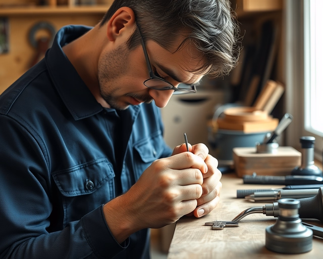 Fotó egy szakemberről, amint megbízhatóan kulcs rekonstrukciót végez egy házban.