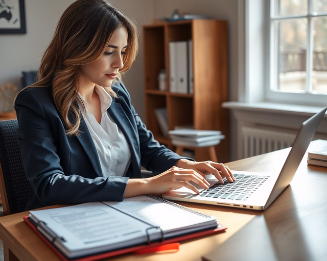 Fotó egy szakemberről, amint szakszerűen kulcskezelési szabályzatkészítést végez egy irodában.