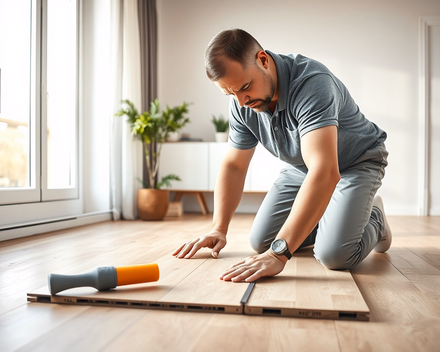 Laminált lap fertőtlenítése: munkás gumikesztyűben és mikroszálas kendővel körkörös mozdulatokkal törli át a felületet, figyelve a szélekre és a sarkokra, hogy eltávolítsa a szennyeződést és foltokat.