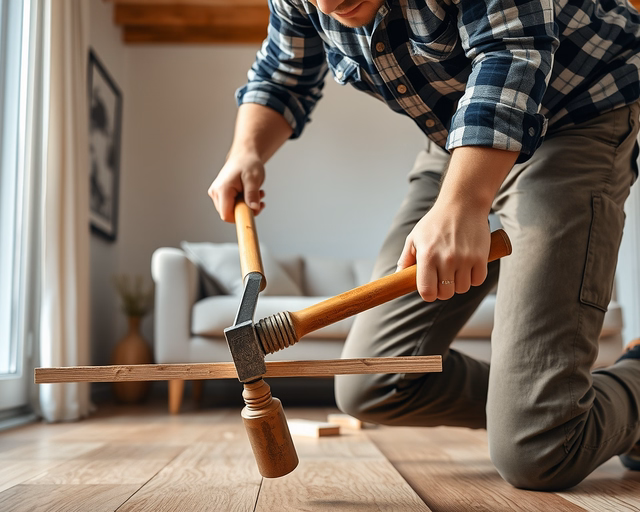 Laminált padló bontása: szakember gumikesztyűben óvatosan emeli fel a parkettaéleket, fokozatosan szétszedve a paneleket, por- és törmelékgyűjtővel tisztítva a felületet.