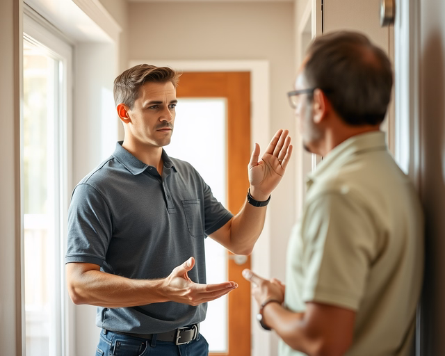 Fotó egy zárszerelőről, amint megbízhatóan okos zár használati tanácsadást végez egy irodában.