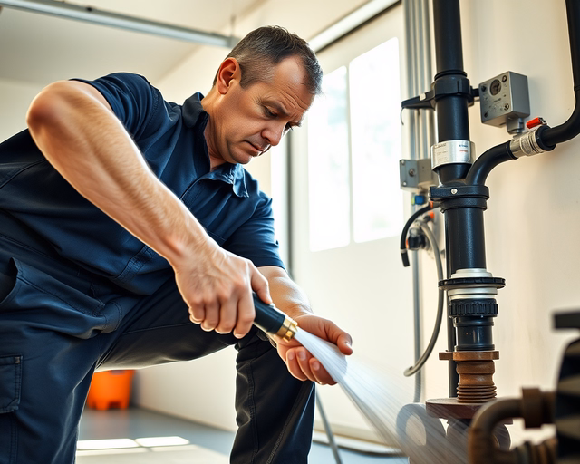 Fotó egy szakemberről, amint professzionálisan olajfogót mos át egy pincében.
