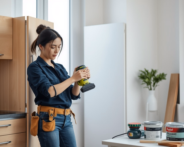 Olcsó felújítás: mester eltávolítja a régi csempét, porolóval tisztítja az aljzatot, majd gyorsan ragasztja és fugázza az új, költséghatékony járólapot.