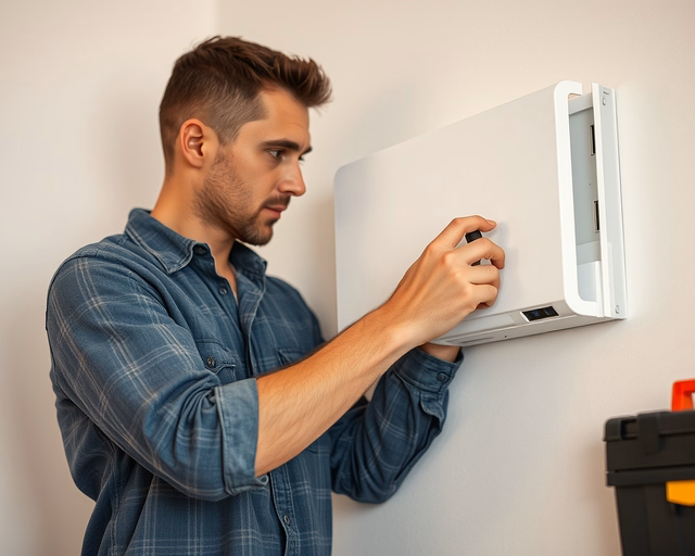 Szerelő szerszámokkal leszereli a régi panel fűtőtestet a falról, elkülönítve a csővezetéket és ellenőrizve a szelepeket a biztonságos eltávolításhoz.