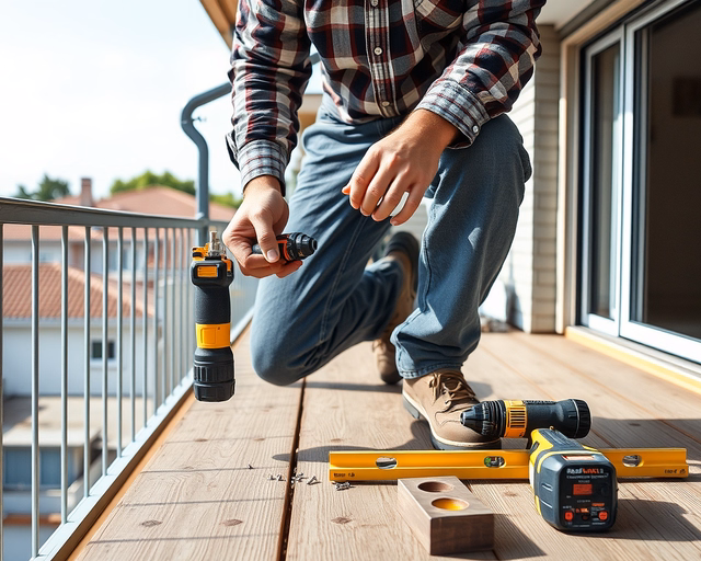 Szakember panelerkély-tetőt szerel: cink-alumínium lemez, horganyzott tartók, vízorr, vízelvezető csatorna és szélálló rögzítés. Precíz mérés, fúrás, tömítés, biztonsági felszerelés.