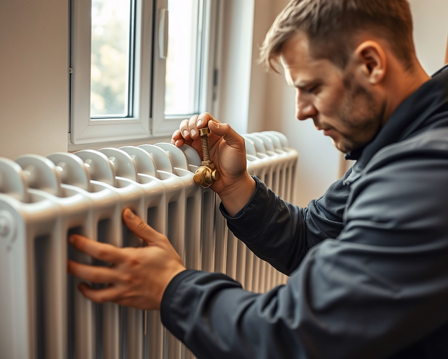 Parapetes öntöttvas konvektor: szerelő óvatosan leemeli a régi radiátor parapetét, csatlakozásokat ellenőrizve és új konvektort precízen helyez be a falhoz rögzítve, légtelenítést és működéspróbát végezve.