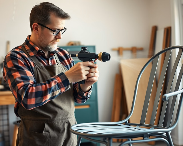 Fotó egy mesteremberről, amint precízen porfestést végez egy lakásban.