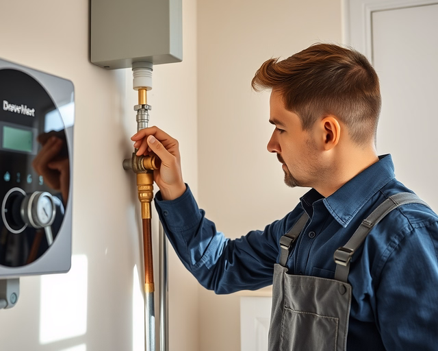 Fotó egy mesteremberről, amint biztonságosan rendszeres karbantartást végez egy házban.