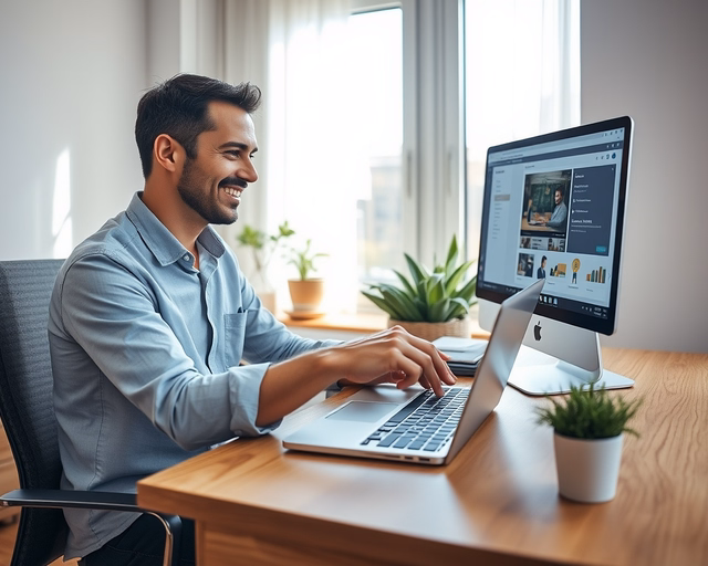 Fotó egy mesteremberről, amint szakszerűen rendszerhasználati oktatást végez egy nappaliban.