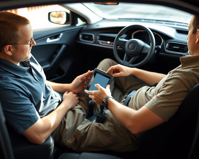 Fotó egy zárszerelőről, amint precízen smart kulcs programozást végez egy házban.