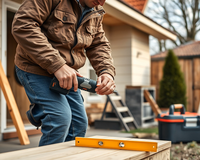 A munkás Szendvicspanel-ház kivitelező feliratú kék sisakban precízen rögzíti a szendvicspanel csomópontját, csavarozva és szigetelő tömítést alkalmazva a héjazatnál.