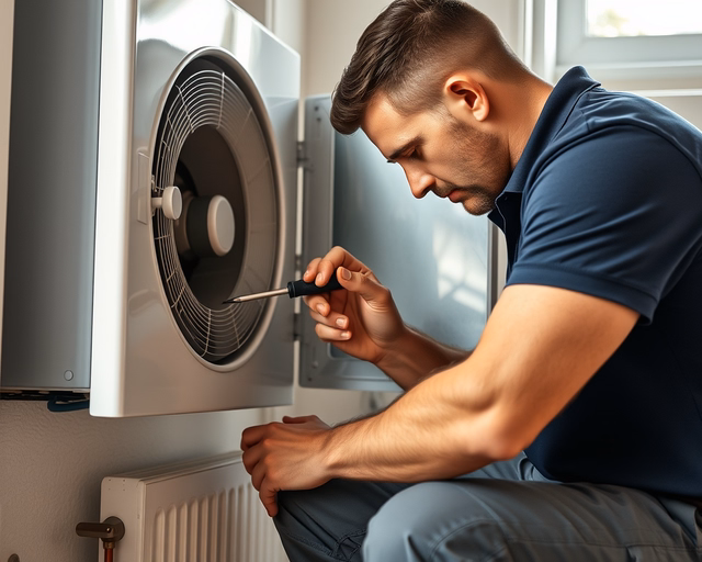 Fotó egy szakemberről, amint gondosan utólagos karbantartást végez egy házban.