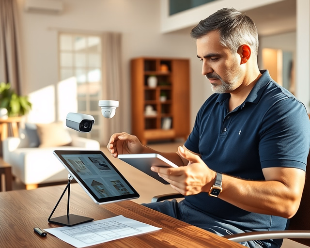 Fotó egy mesteremberről, amint megbízhatóan védelmi rendszer tervezést végez egy pincében.